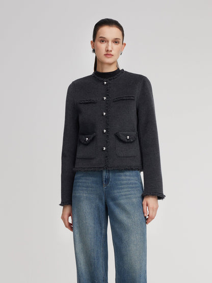 100% Wool Frayed Edge Women Jacket