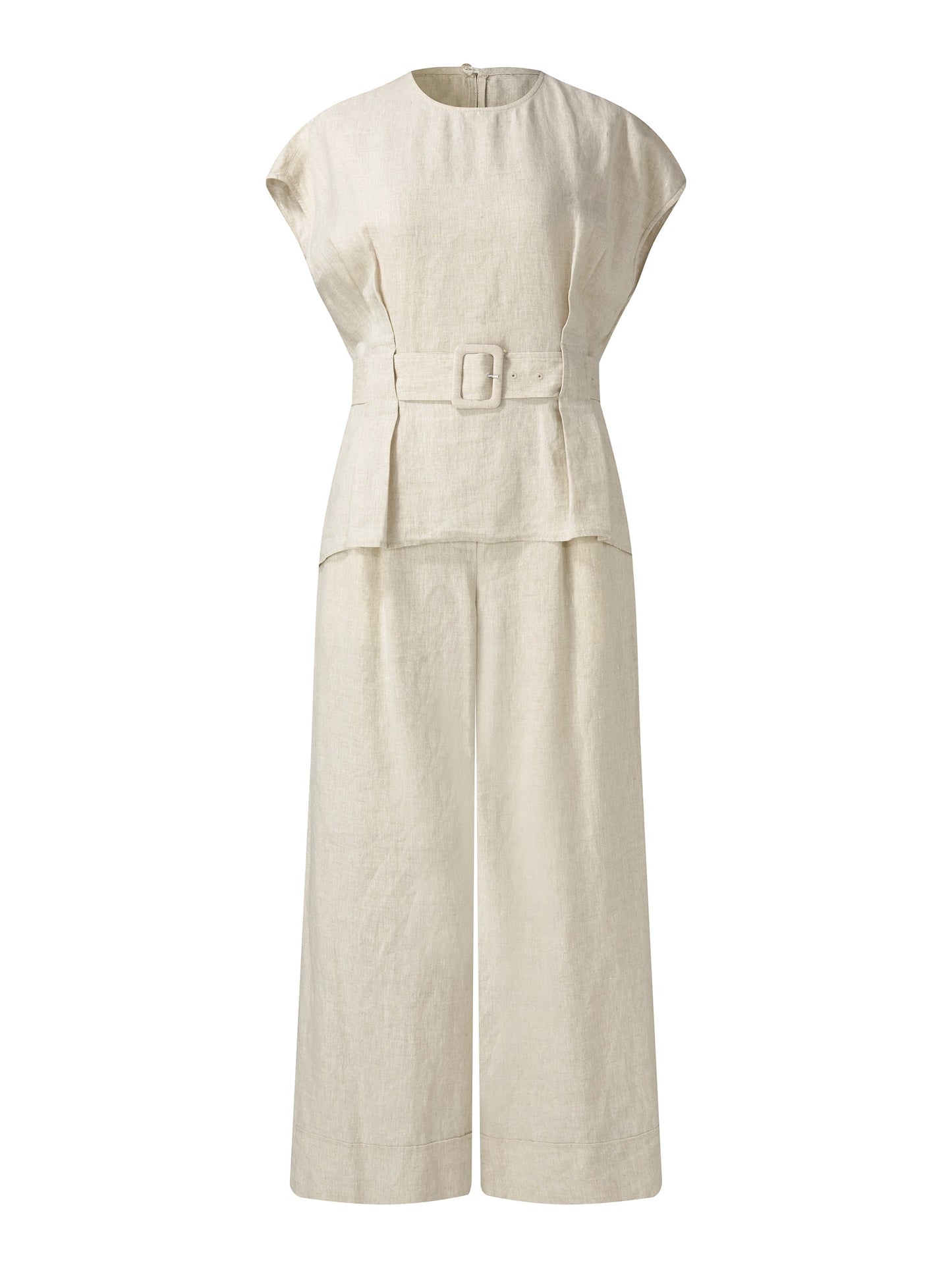 100% Linen Blouse And Pants Two-Piece Set
