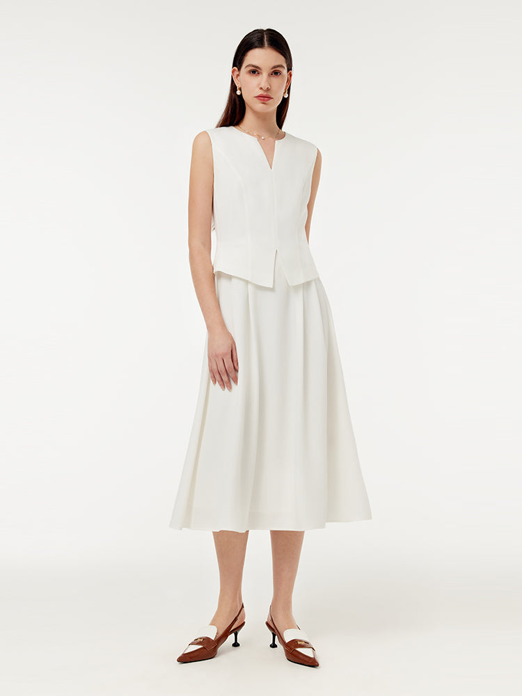 Acetate Faux Two-Piece Women Sleeveless Midi Dress
