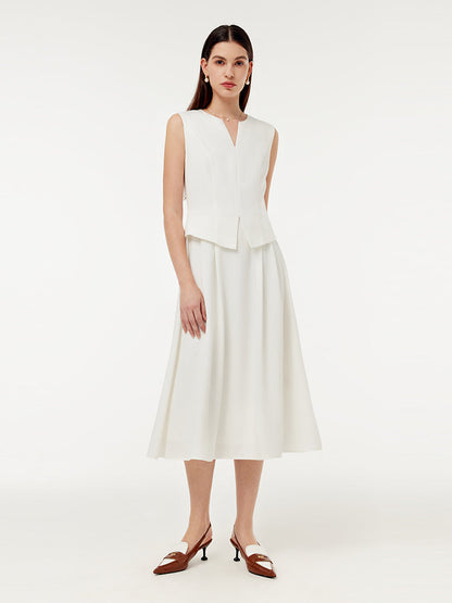 Acetate Faux Two-Piece Women Sleeveless Midi Dress