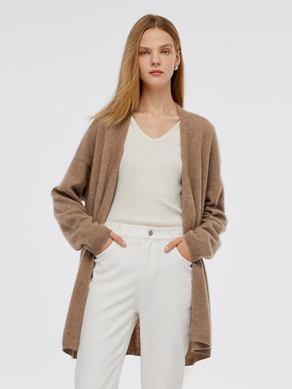 Light Camel Brushed Cashmere Short Women Cardigan