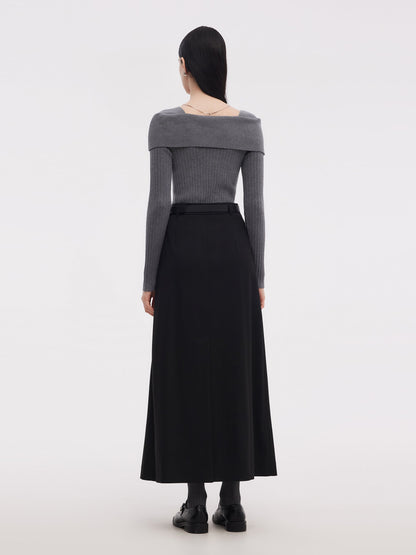 H-Line Pleated Women Skirt With Belt