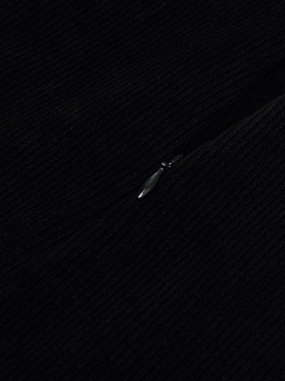 Black Straight Knitted Slit Women Skirt