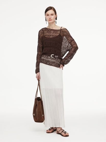 Cotton Blend Open-Knit Top And Camisole Two-Piece Set