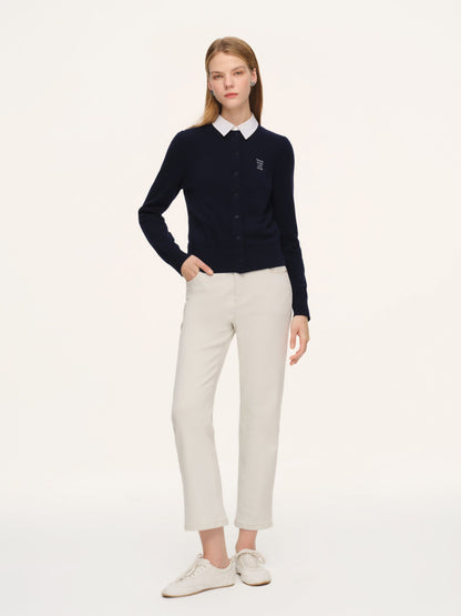 100% Wool Letter Embroidered Women Cardigan