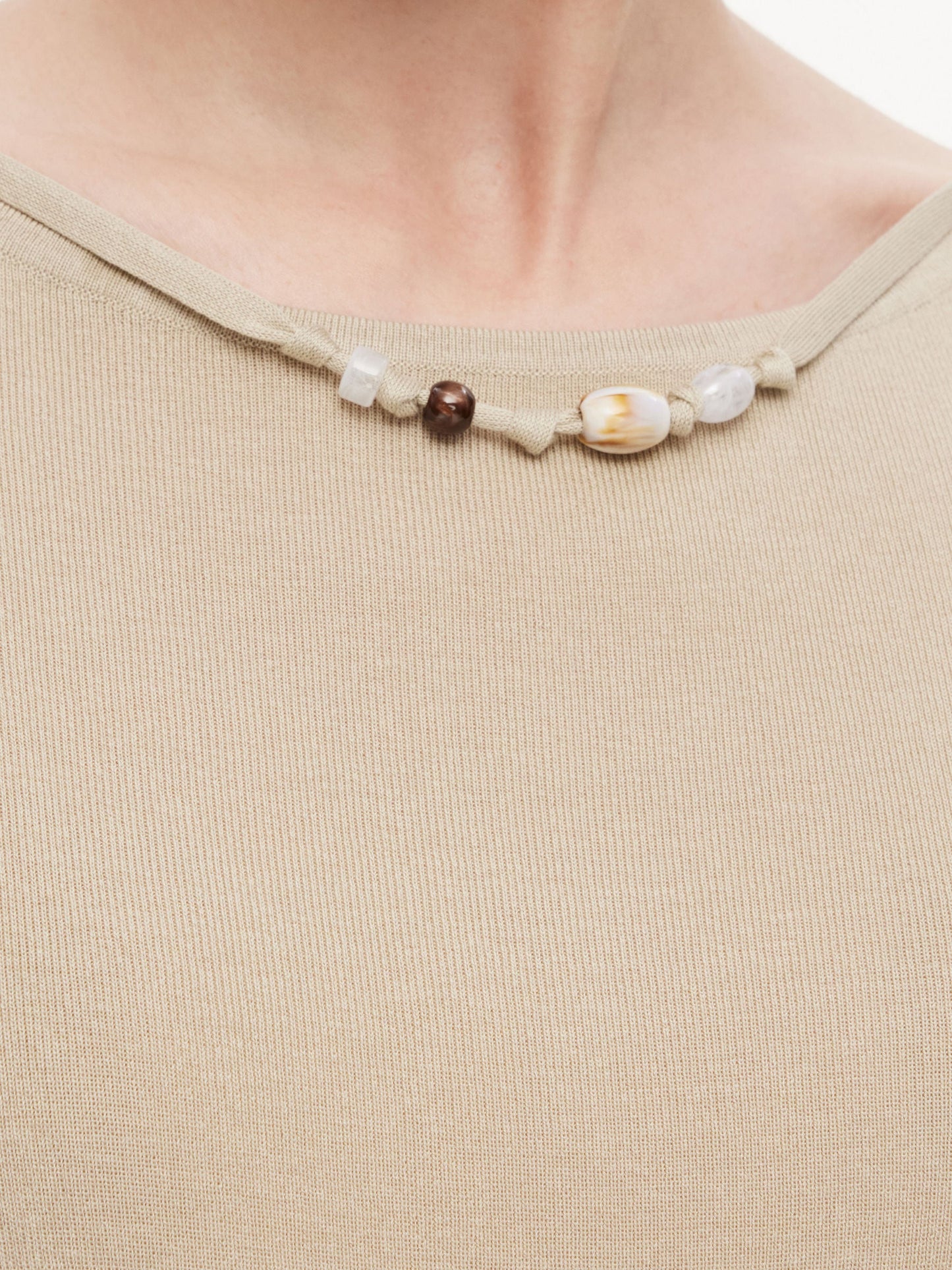Tencel Mulberry Silk Blend Women Knit Top With Detachable Necklace