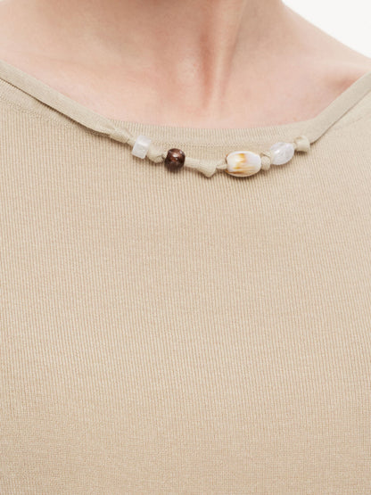 Tencel Mulberry Silk Blend Women Knit Top With Detachable Necklace