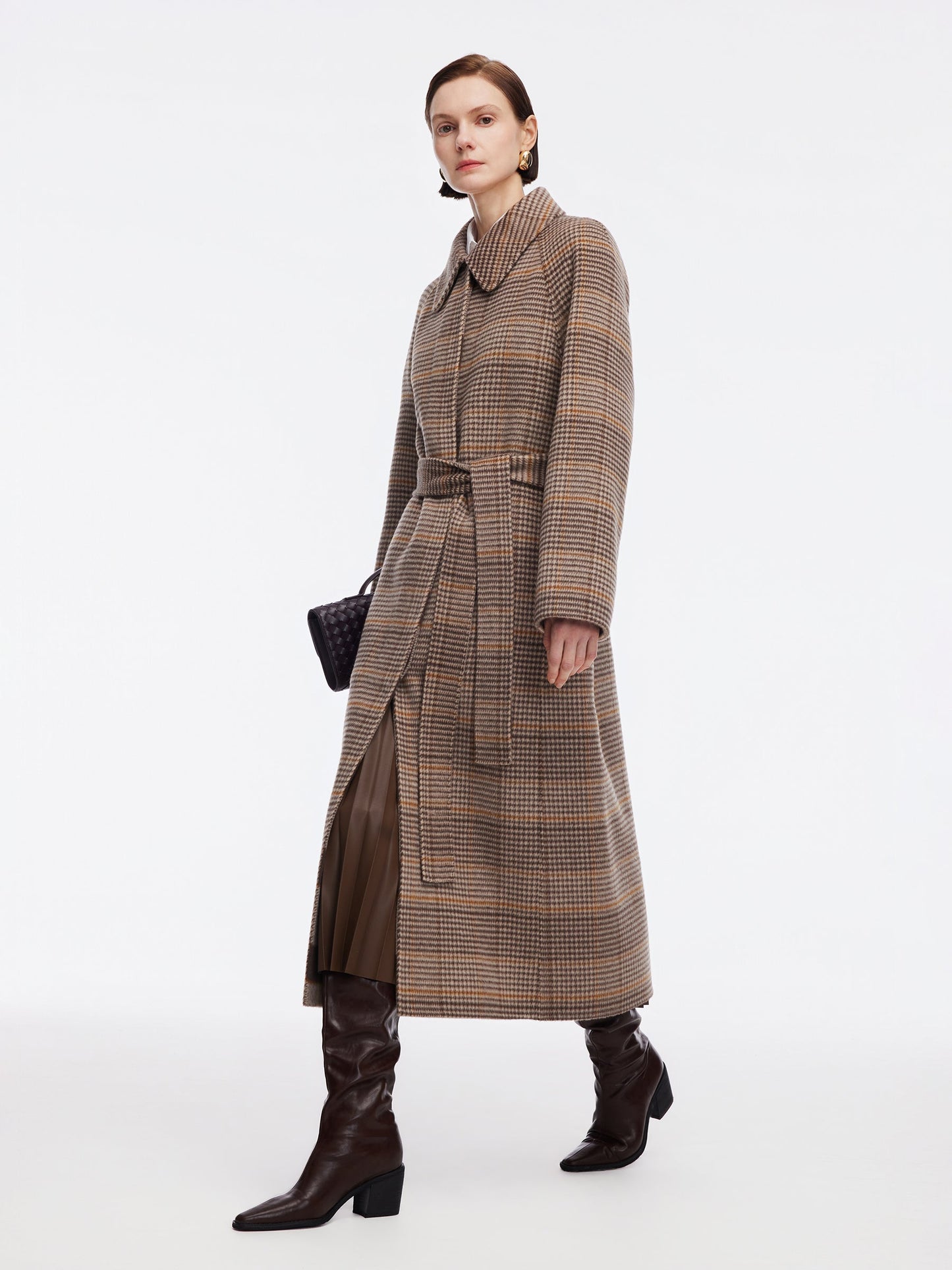 Cashmere Wool Blend Plaid Double-Faced Women Wrap Overcoat