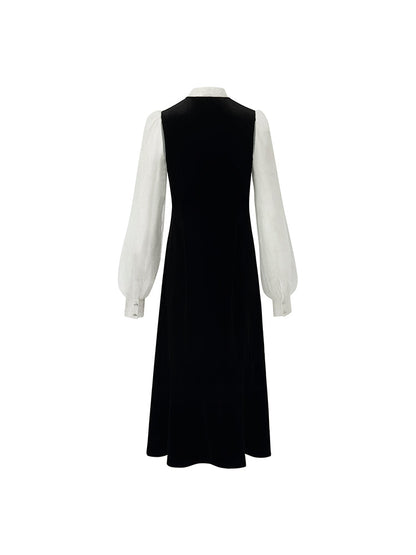 Lace Patchwork Velvet Women Midi Dress
