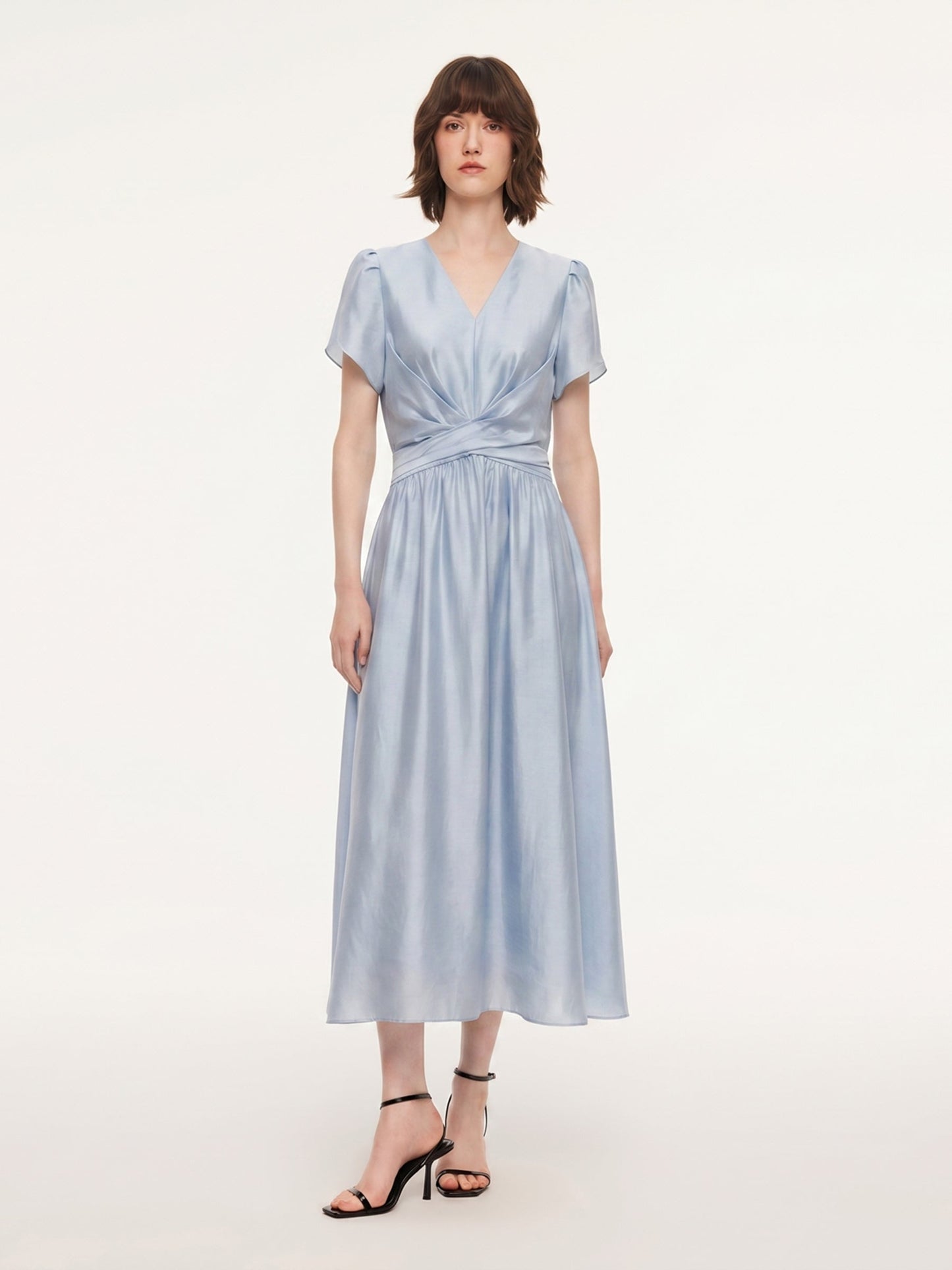 Tencel Blend Twist Front V-Neck Women Maxi Dress