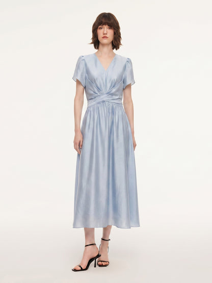 Tencel Blend Twist Front V-Neck Women Maxi Dress