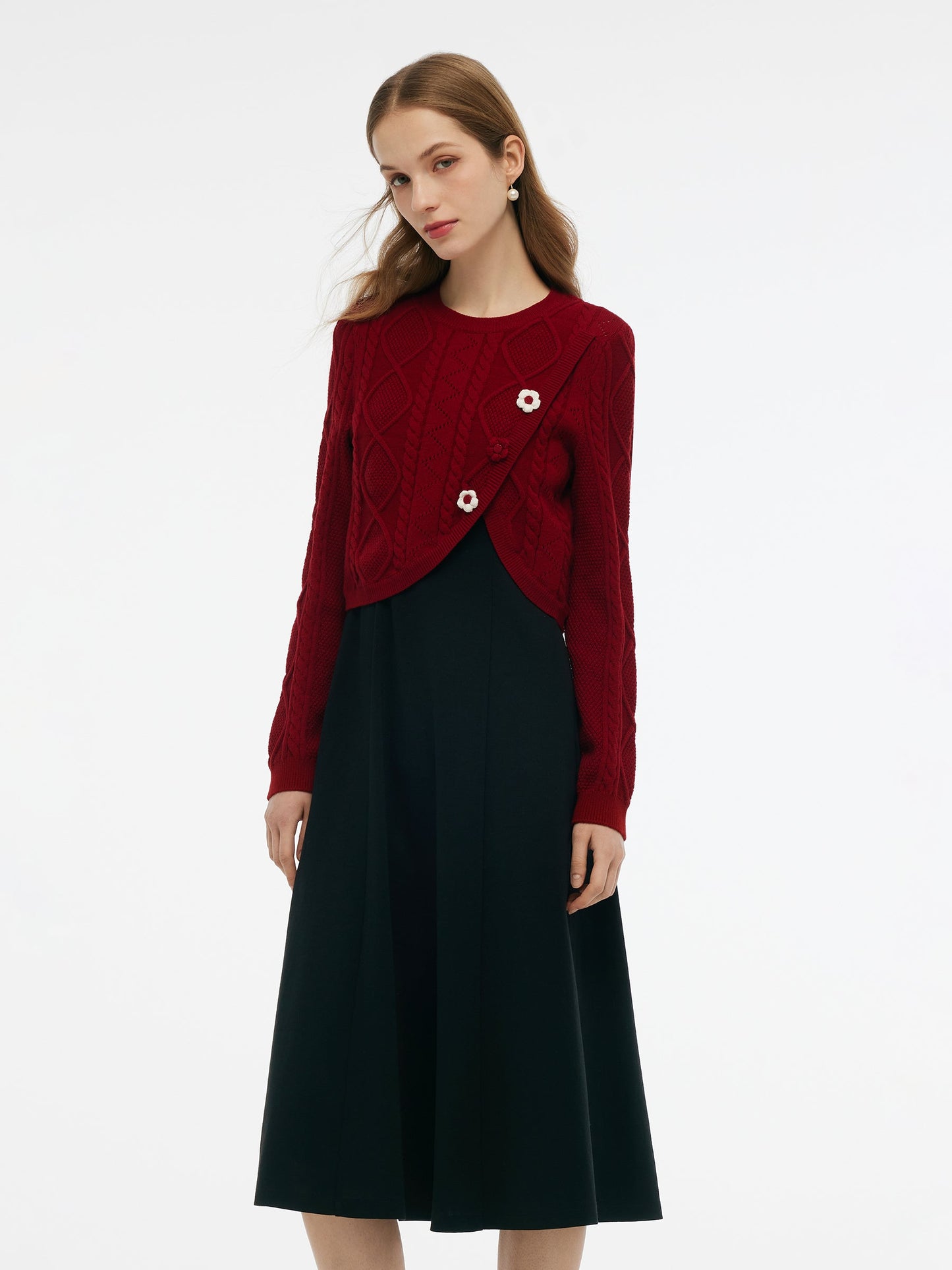Lyocell Wool Blend Sweater And Knit Vest Dress Two-Piece Set