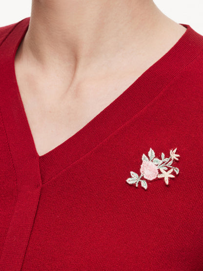 Tencel Blend Floral Embroidered Women Knit Top