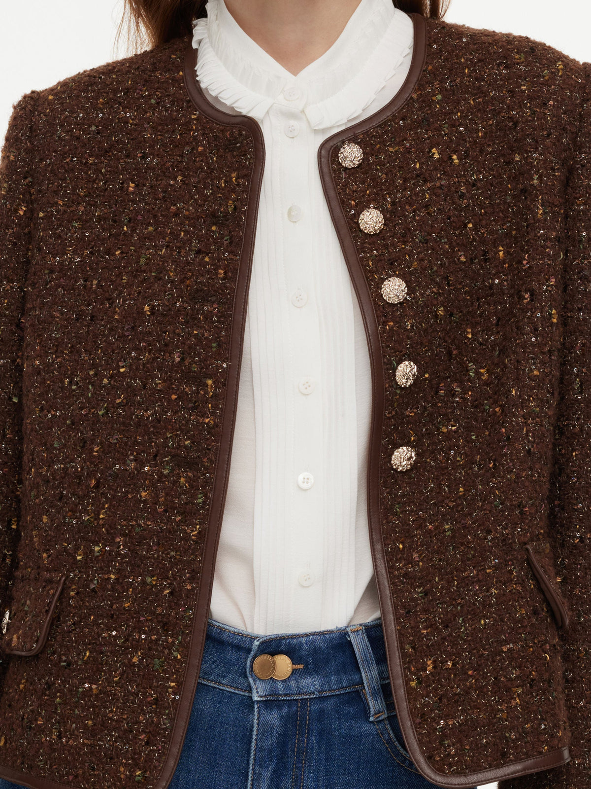 [Preview] Wool Blend Tweed Sequins Women Jacket