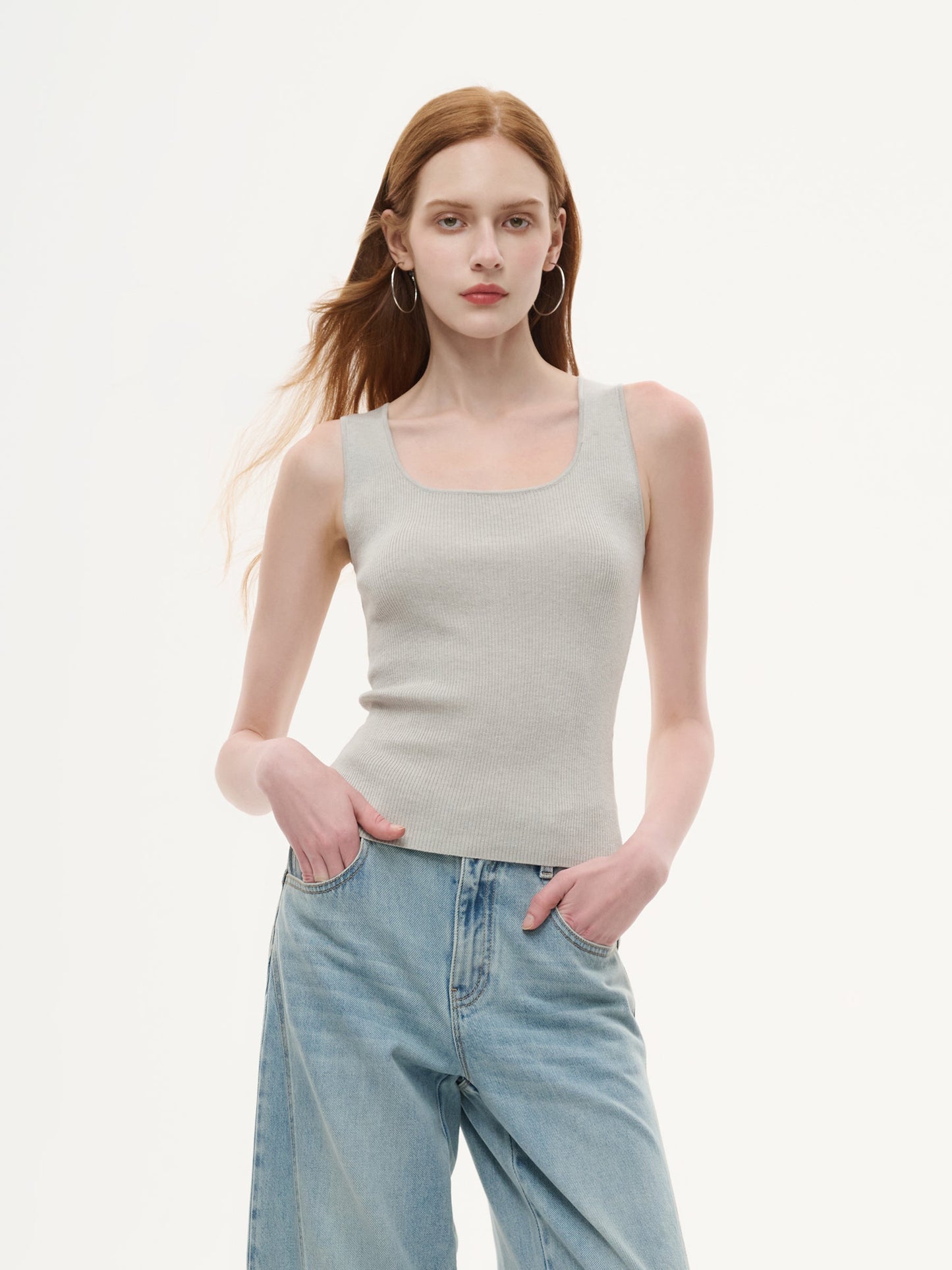 Square Neck Women Knit Tank Top