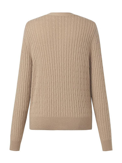 Camel Pure Cashmere V-Neck Cable Knit Women Cardigan