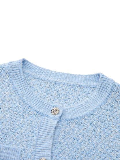 Round Neck Single-Breasted Women Cardigan