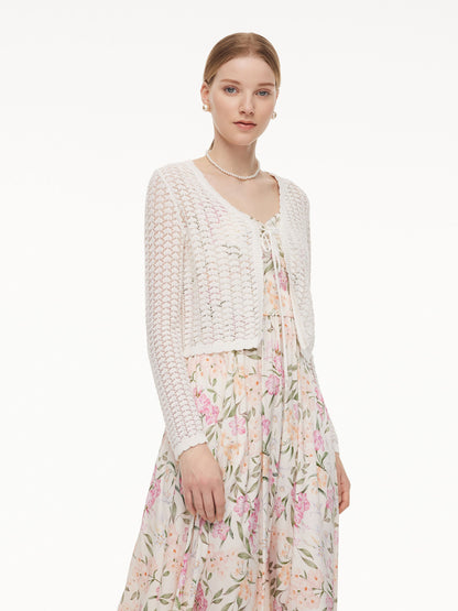 Lyocell Blend Crochet Women Open-Knit Cardigan