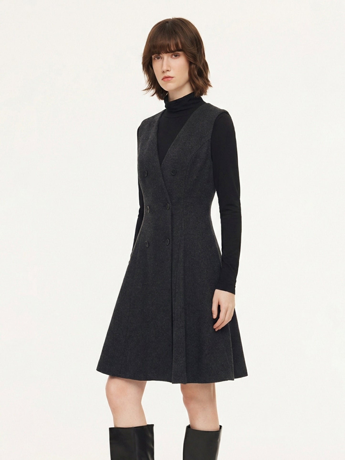 Vest Dress And Mock Neck Knit Top Two-Piece Set