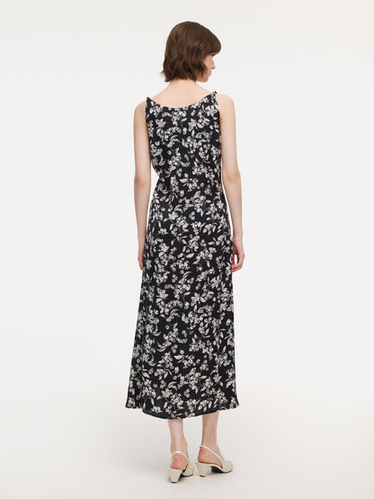 Contrast Trim Openwork Cardigan And Floral Print Sleeveless Dress Two-Piece Set