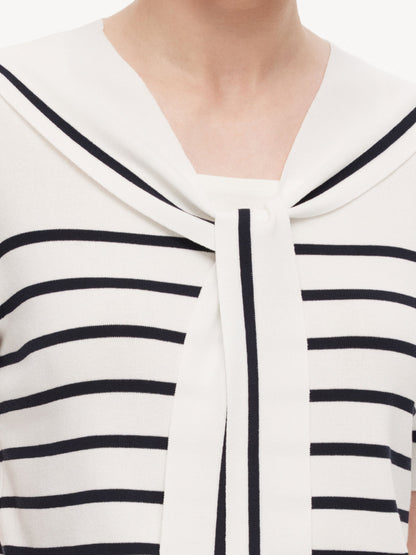 Lyocell Blend Stripe Women Knit Top With Detachable Sailor Collar