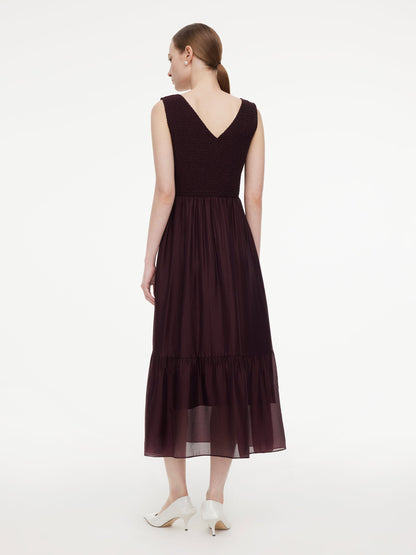 [Preview] Reversible A-Line Women Sleeveless Maxi Dress With Bowknot Ribbon