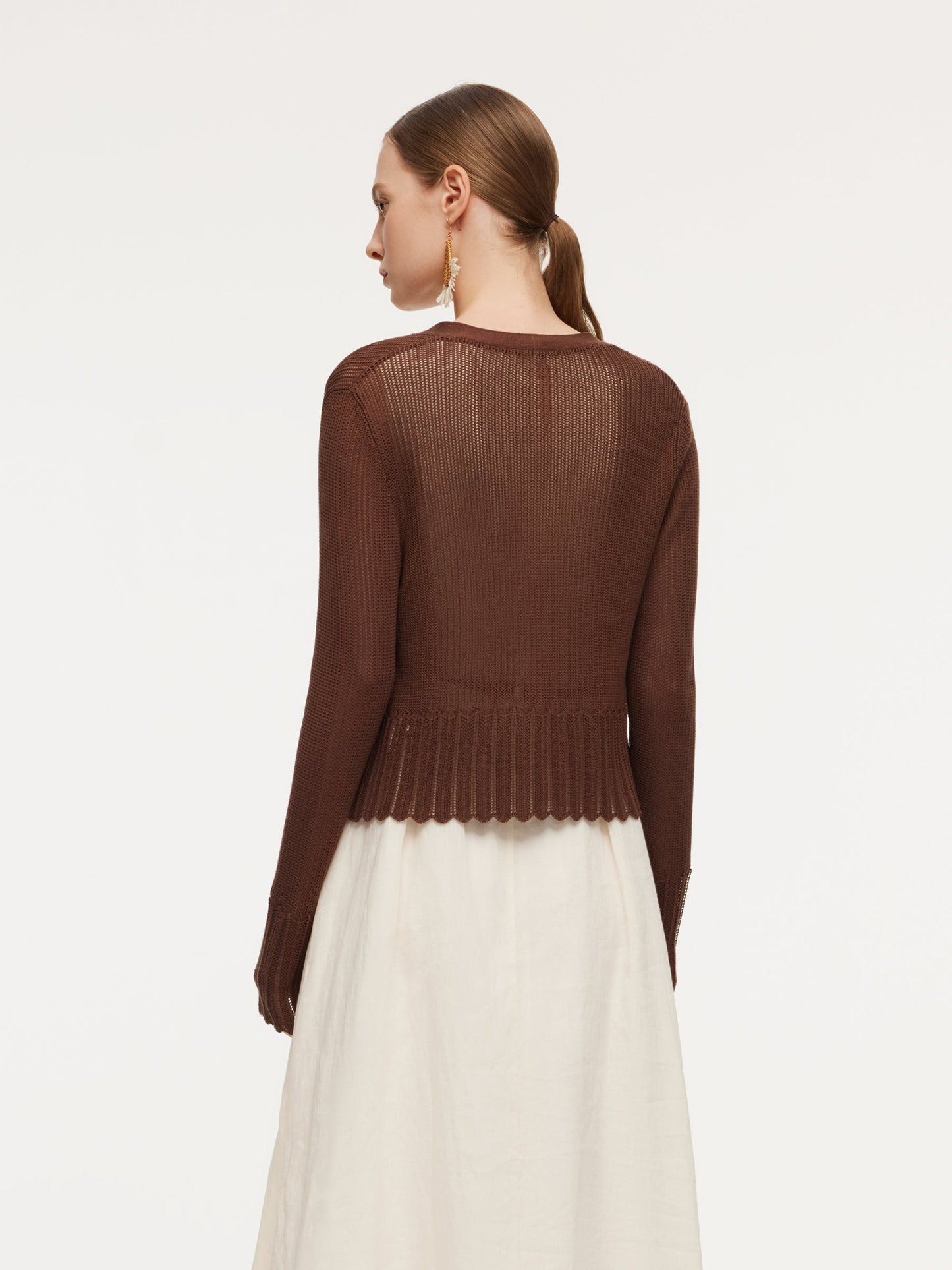 Tencel Mulberry Silk Blend Women Openwork Cardigan