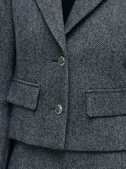 Washable Wool Crop Jacket And Half Skirt Two-piece Set