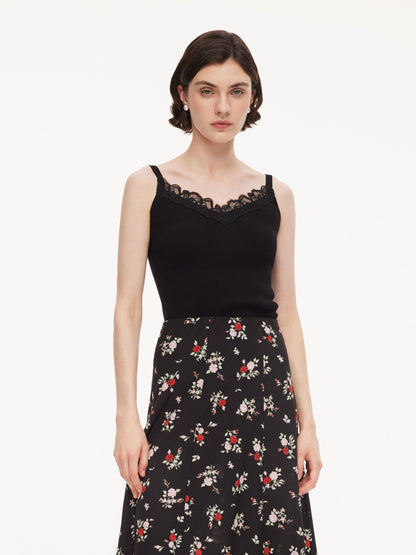 Triacetate Lyocell Blend Lace Trim Women Camisole