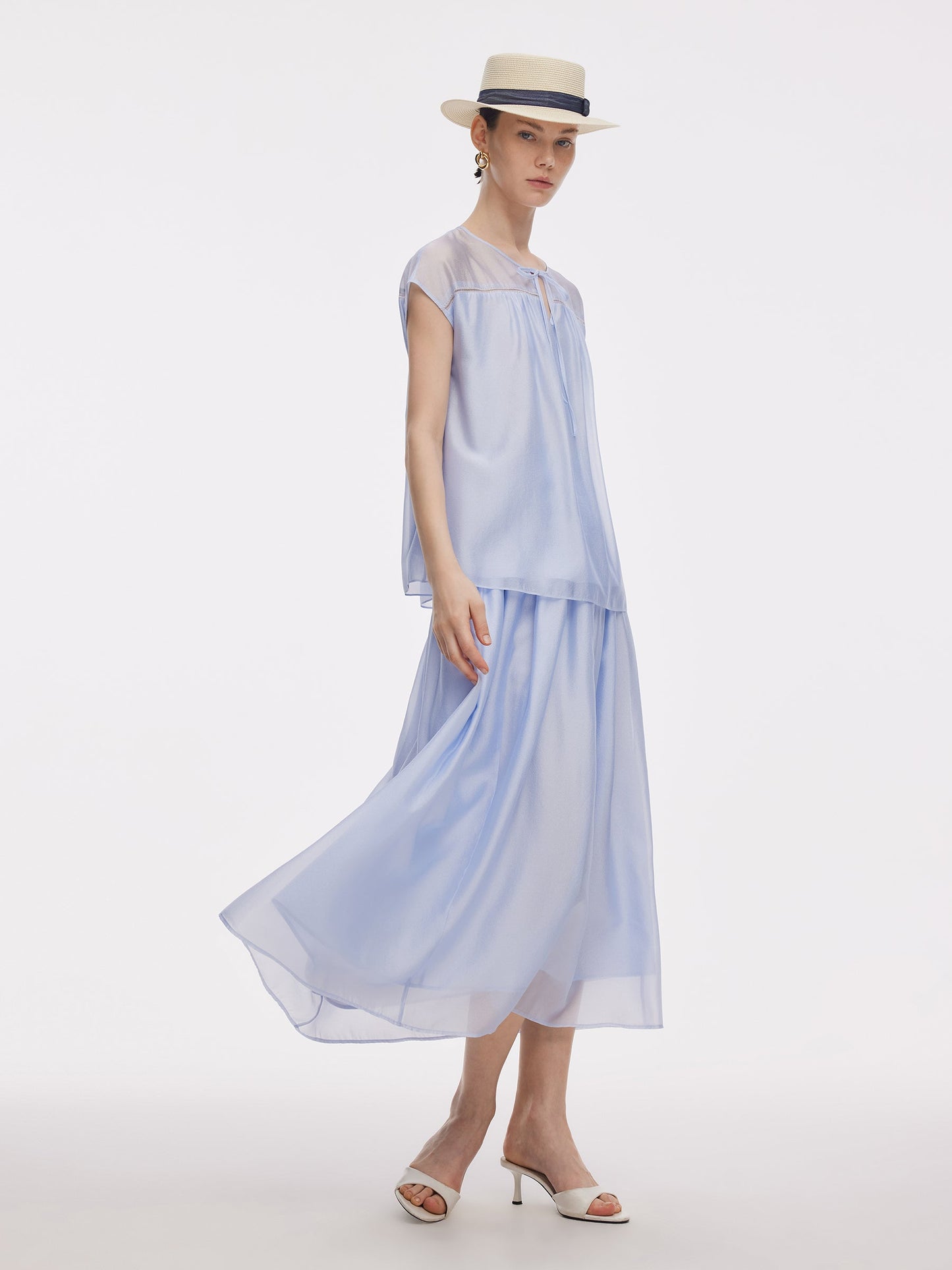 Loose Fit Cap Sleeve Top And A-Line Skirt Two-Piece Set