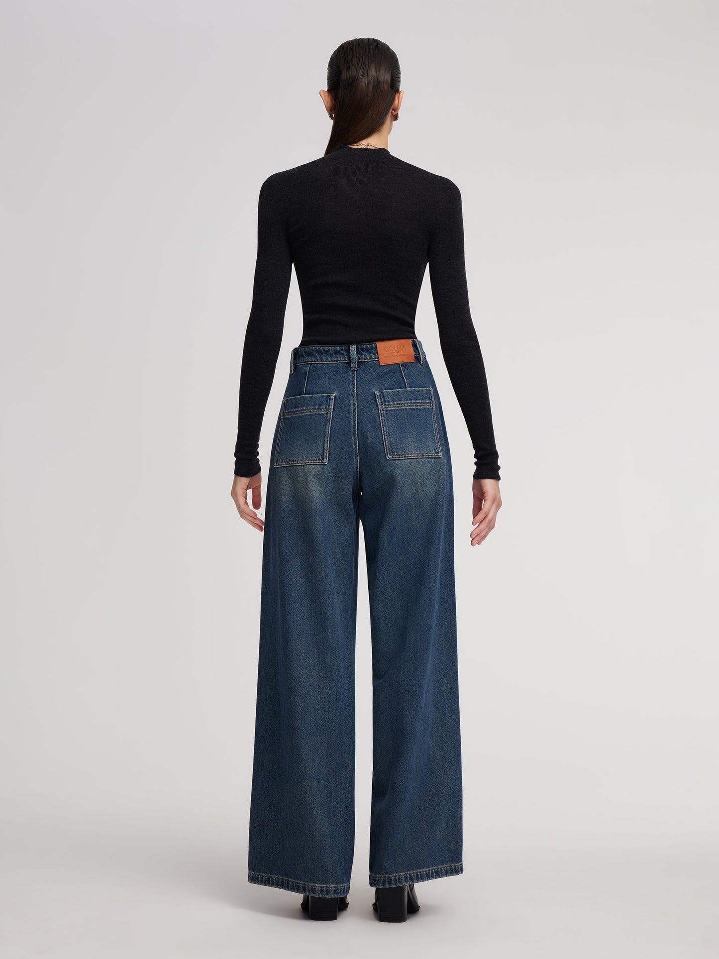 100% Cotton Brushed Denim Straight Wide Leg Women Jeans