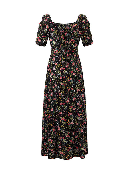 Mulberry Silk Rose Print Women Maxi Dress