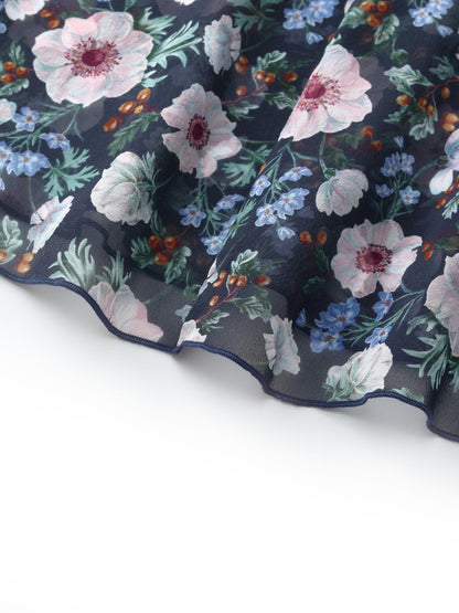 10MM Mulberry Silk Floral Print Women Tiered Skirt