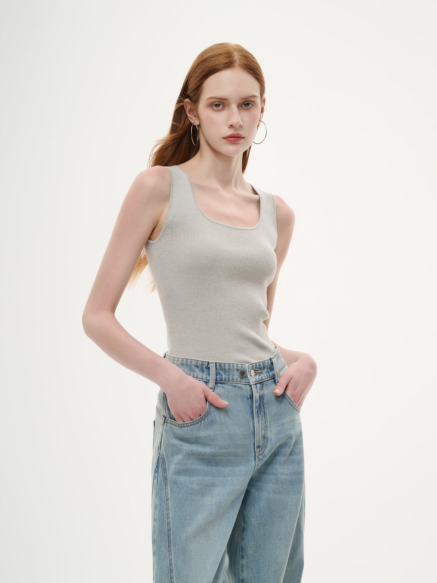 Square Neck Women Knit Tank Top