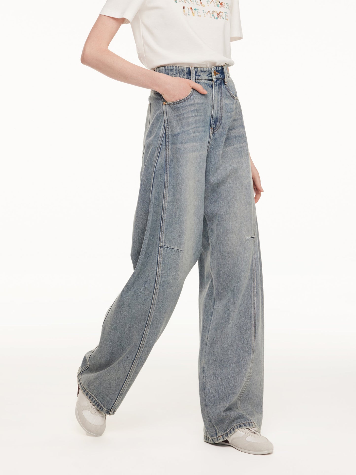 100% Cotton Denim Women Curved-Leg Jeans