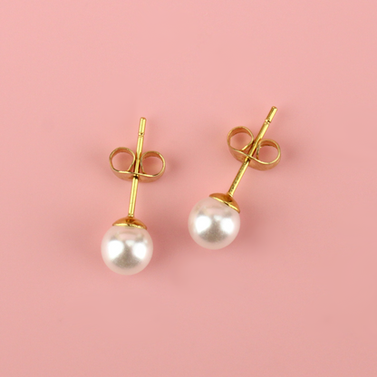 6mm Pearl Stud Earrings (Gold Plated)