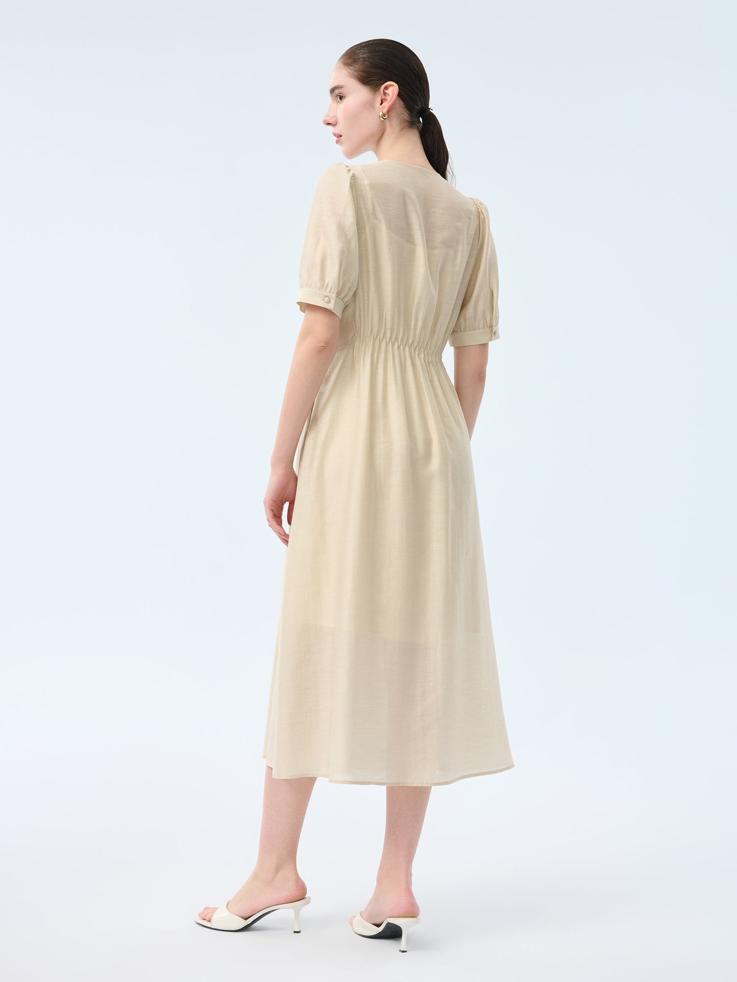Tencel Acetate Linen Twist Front Women Maxi Dress