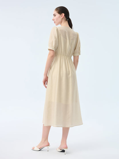 Tencel Acetate Linen Twist Front Women Maxi Dress