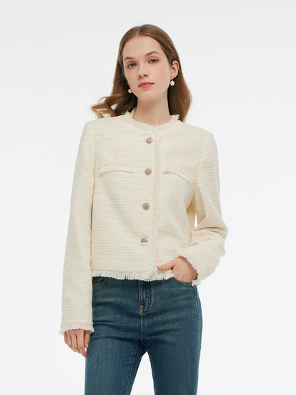 Tweed Collarless Women Crop Jacket