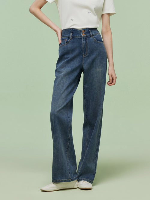 Denim Women High-Waisted Straight Leg Jeans