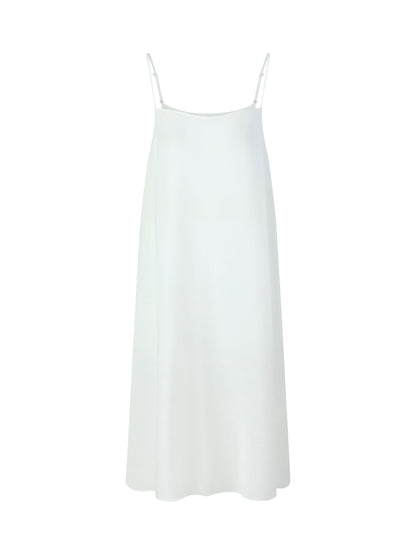 Tencel Acetate Linen Blend Cap Sleeve Women Midi Shirt Dress