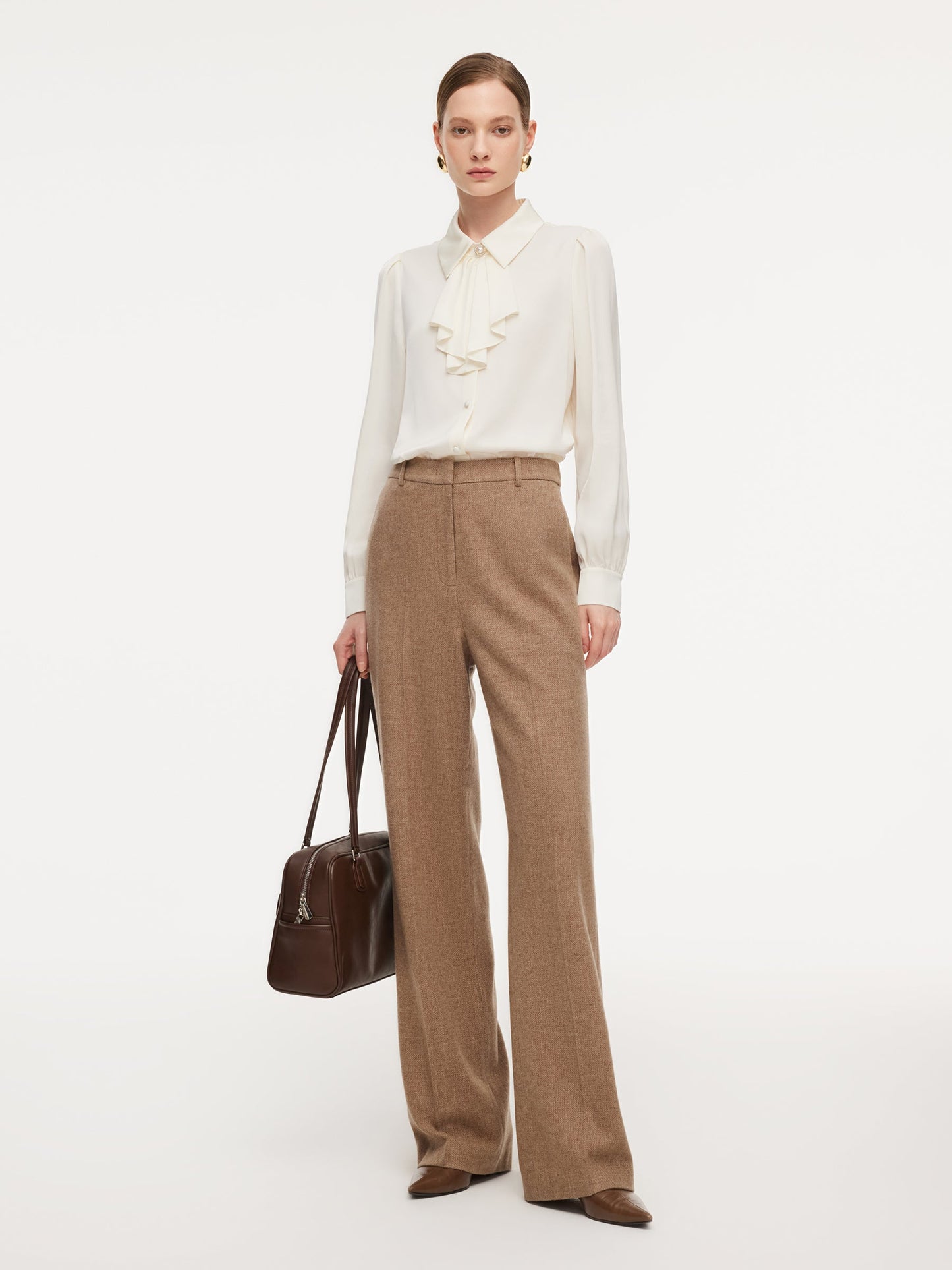 Washable Wool Cashmere Blend Straight Leg Women Pants