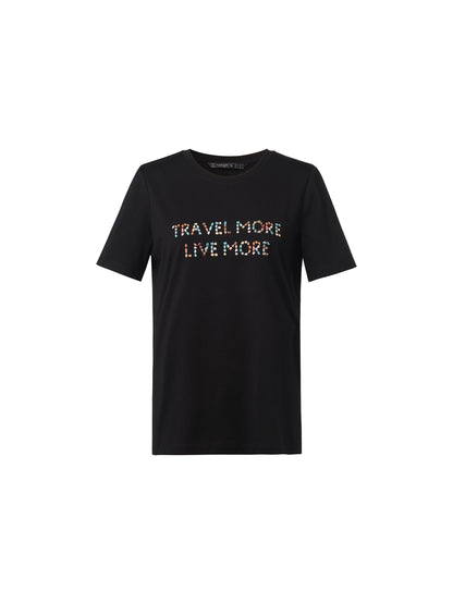 Cotton Beaded Letter Women T-Shirt