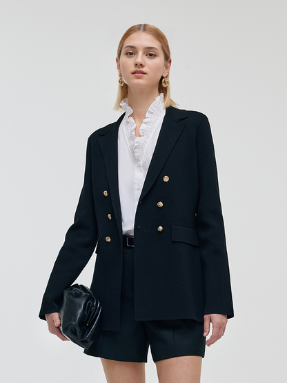 Stretch Lapel Women Knit Blazer