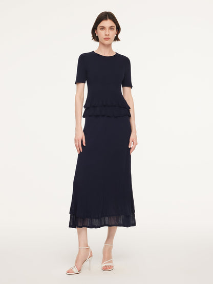 Ruffle Hem Knit Top And A-Line Skirt Two-Piece Set