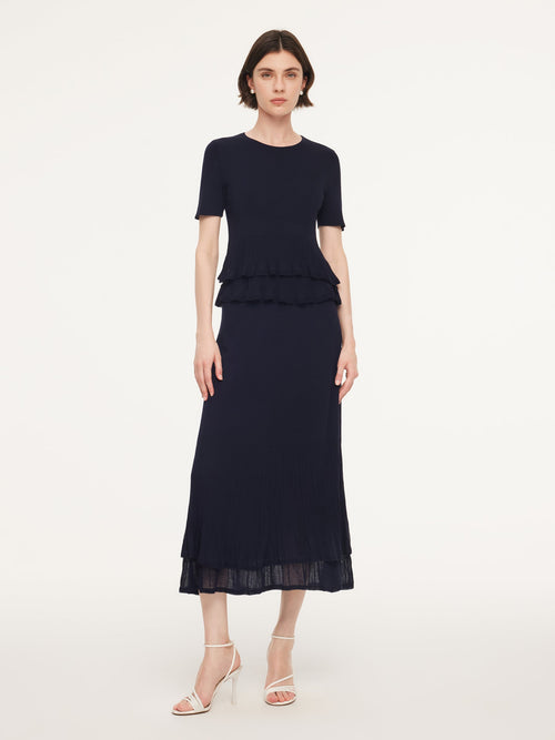 Ruffle Hem Knit Top And A-Line Skirt Two-Piece Set