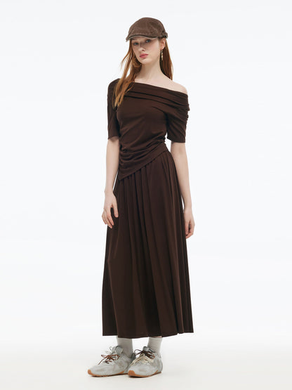 Tencel Blend Stretchy Knit Top And A-Line Skirt Two-Piece Set