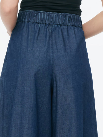 Denim High Waisted Women Wide Leg Cropped Culottes