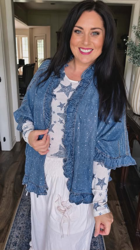 Mesh Stars Embellished Long Sleeve Top