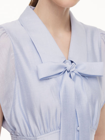Tencel Acetate Blend Ruffle Cap Sleeve Women Maxi Dress With Ribbon
